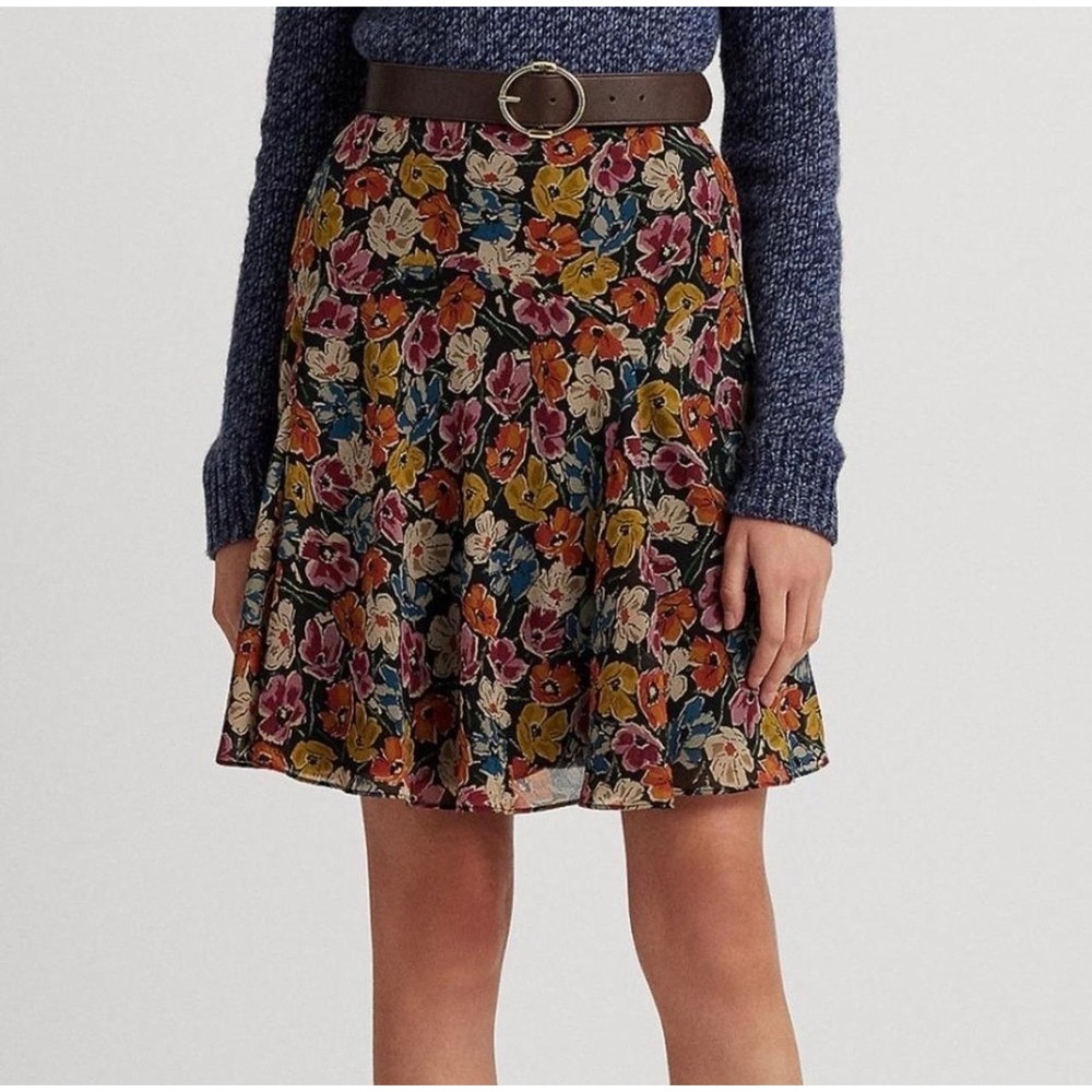 Ralph Lauren LRL Women's 6 Floral Mini Skirt Georgette Whimsigoth Art Deco NEW